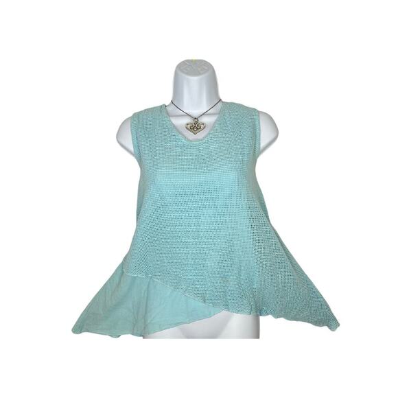 VTG Color Me Cotton 90s Blue Coastal Grandma sz XL Swing Netted Tank Lagenlook - Picture 1 of 7
